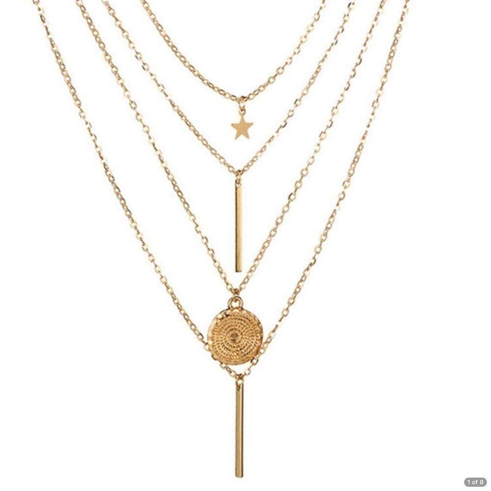 Boho Multilayer Circle Bar Pendant Necklace - Picture 3 of 5